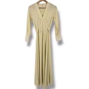 Vintage 1970s Cream Lace Bell Sleeve Maxi Dress Boho Prairie Gown Size Small